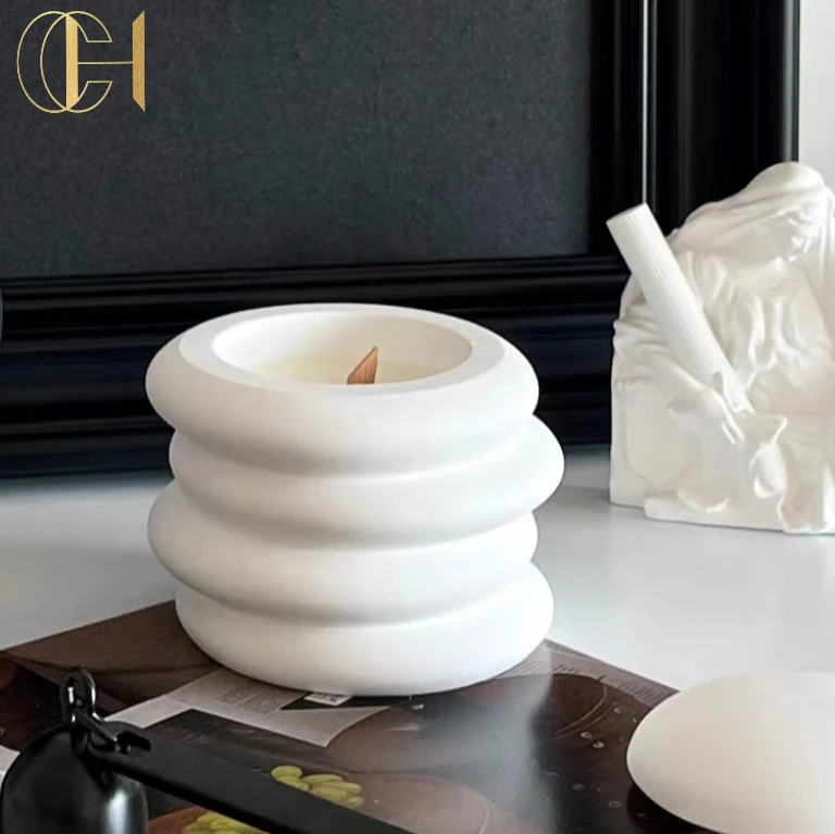 C&H luxury white ivory color candle with soybean wax cotton wick ceramic cement candle with fragrance