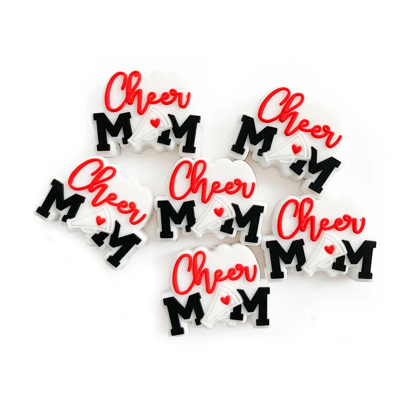 Factory Price Non-toxic Baby Chewable Teething Bead cheer mom Silicone Charms Focal Beads Beadable