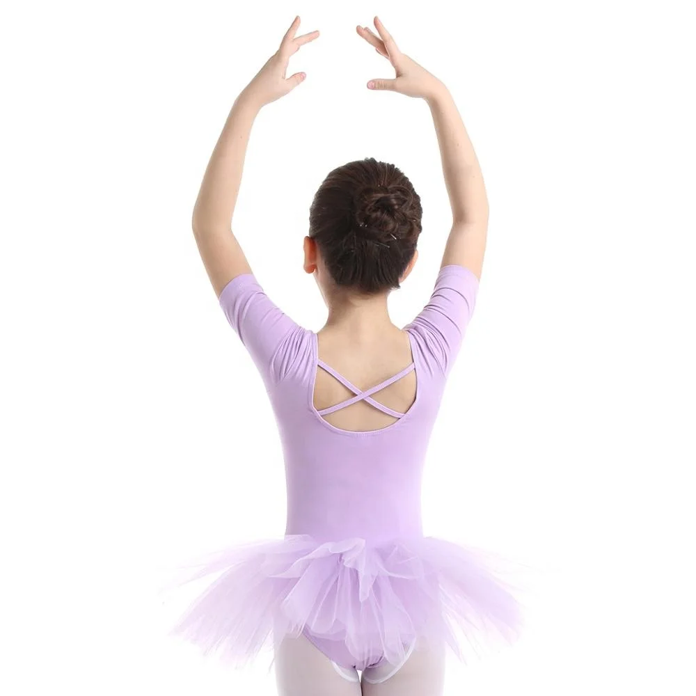 Kids Girls Short Sleeve Cotton Tulle Training Dancewear Performance Wear Ballet Costume Ballet Dress Dance Dresses Girl Leotards