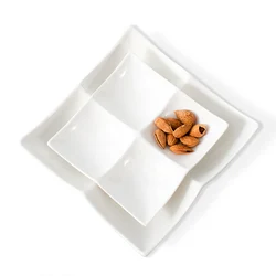 Factory wholesale white ceramic plate 4 compartment divide quadrate serving platter tray for appetizer dessert