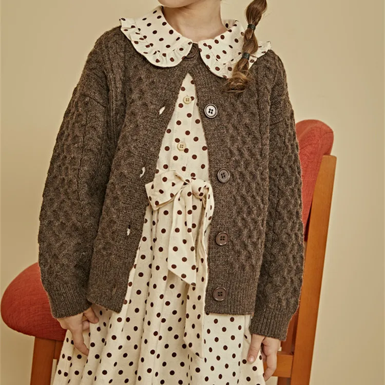 
Custom cotton wool blend cable knit kids knitted cardigan 