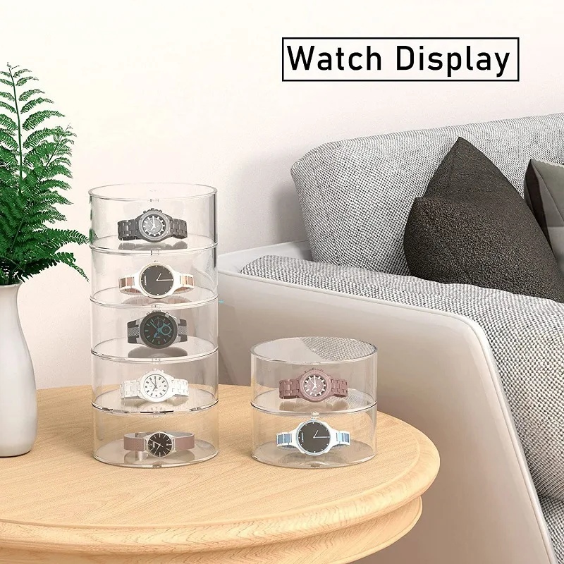 Strong Magnetic Transparent Acrylic Waist Belt Storage Rack, Cylindrical Stackable Watch Dust Box Wardrobe Tie Organizer