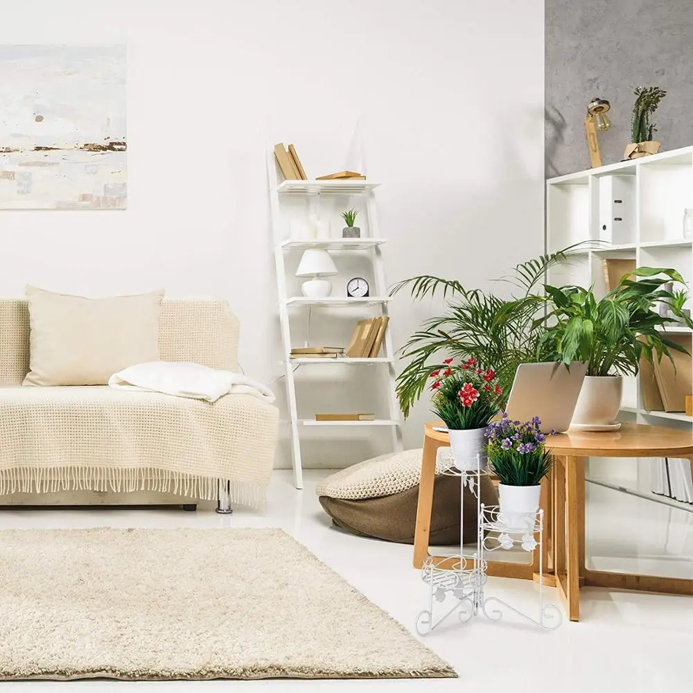 
Nordic style White 3-Tiered Metal Folding leaves decorative flower Plant pot Stand 