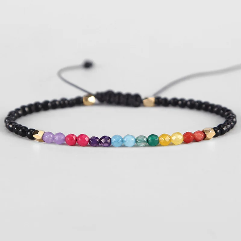 2021 Boho Wholesale 12 Sodiac Colorful Beads Adjustable Bracelet Spacer Bead 4mm Natural Stone Beads Braided Bracelet