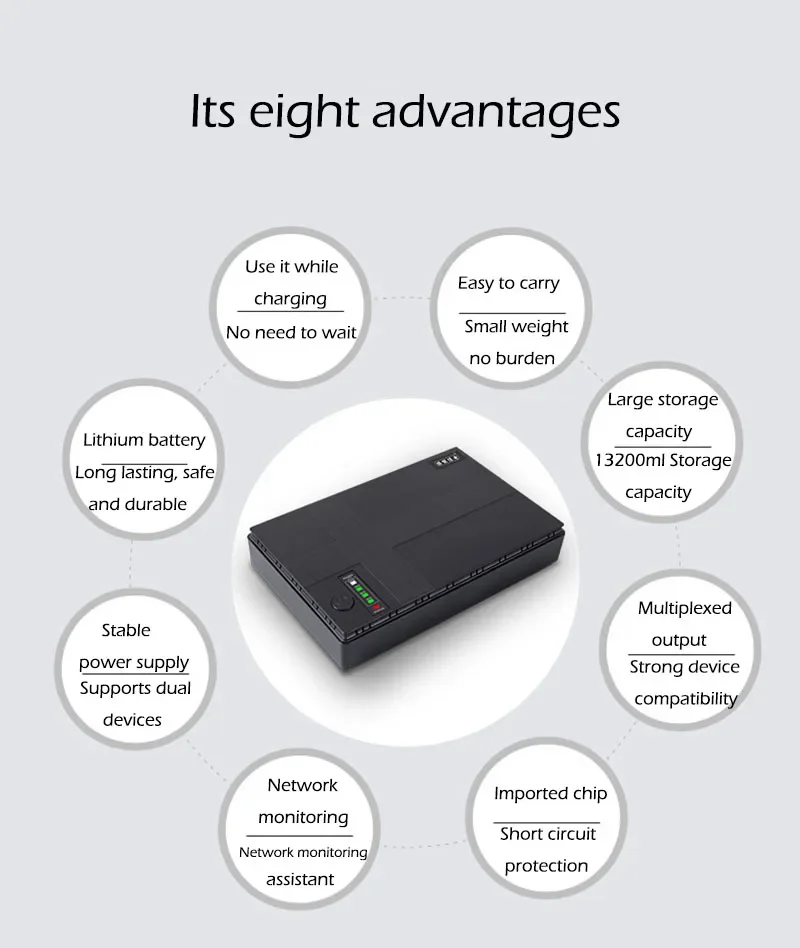 10000mah Rechargeable Portable Output DC 12v 9v 5v Poe Net Work 15v 24v Backup Mini Ups For Wifi Router