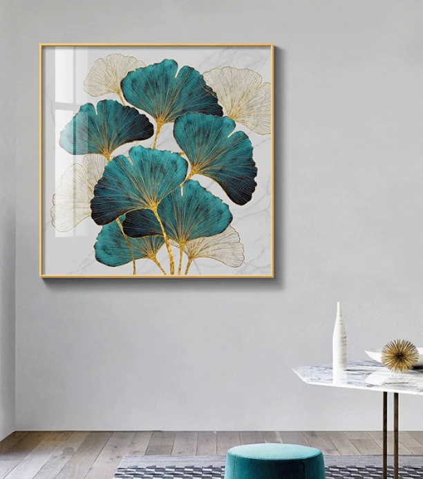 Factory direct sale 5d light luxury ginkgo leaf porch painting wall painting decorative crystal porcelain painting