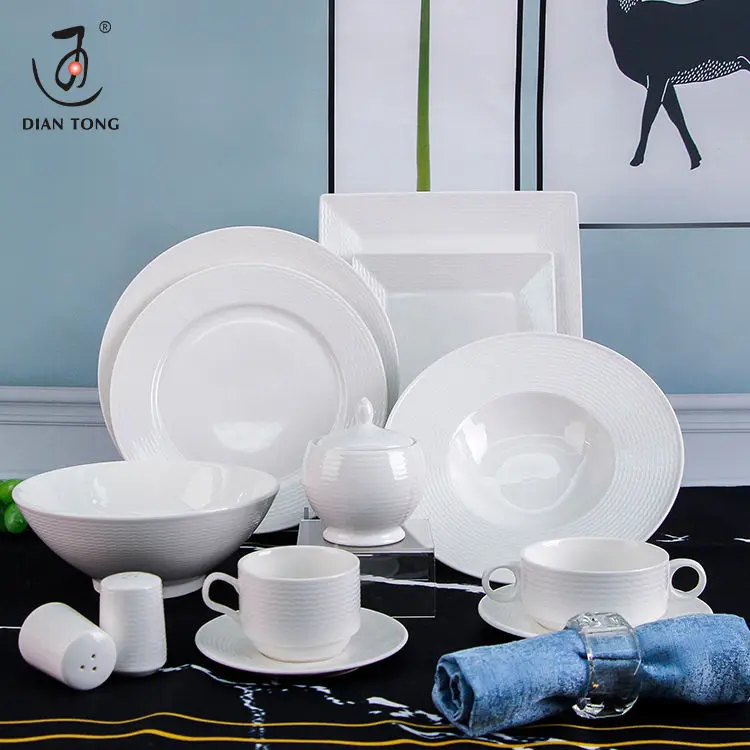 DianTong factory price hotel plain white ceramic tableware set restaurant crockery dinnerware set porcelain dinner set