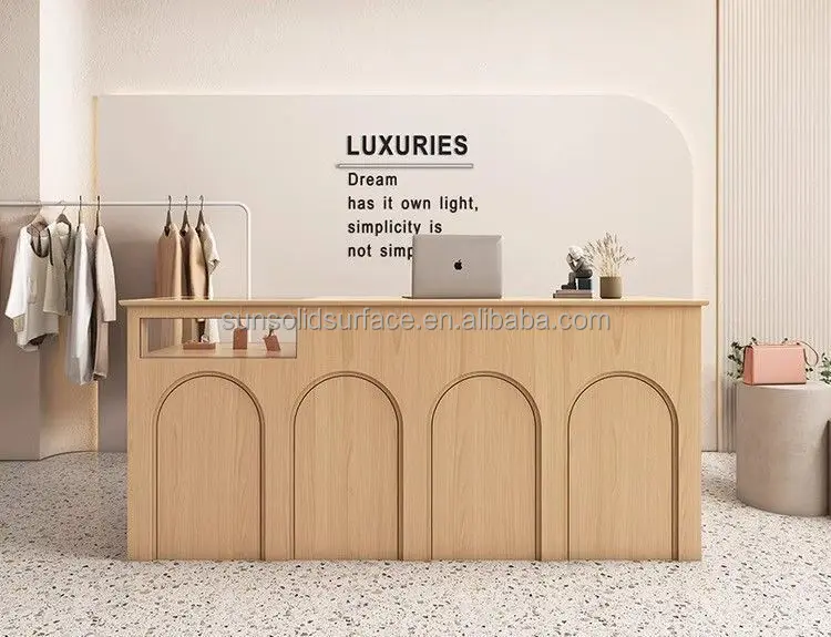 luxury implicity Salon wood Furniture White small reception table counter Hotel office front desks beauty salon reception desk