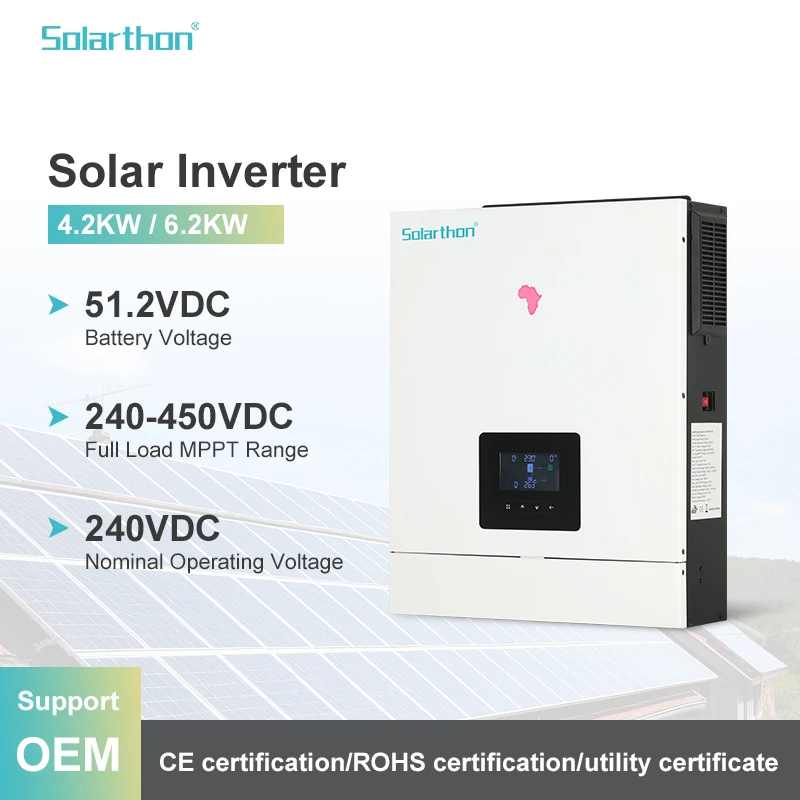 Soalrthon 6.2KW 48V DC 220/230V AC Pure Sine Wave Solar Inverter DUAL MPPT On/Off Grid Solar Inverter