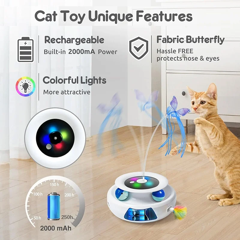 New Factory Price ODM&OEM Smart Butterfly Automatic Pet Teaser Ball Feather Interactive Cat Toys