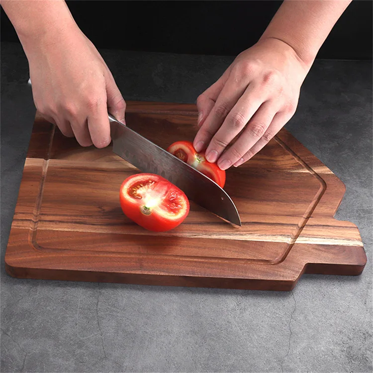 Customized LOGO Kitchen Gift set stitching Wooden balance serving board Irregular shape wood cutting board with handle
