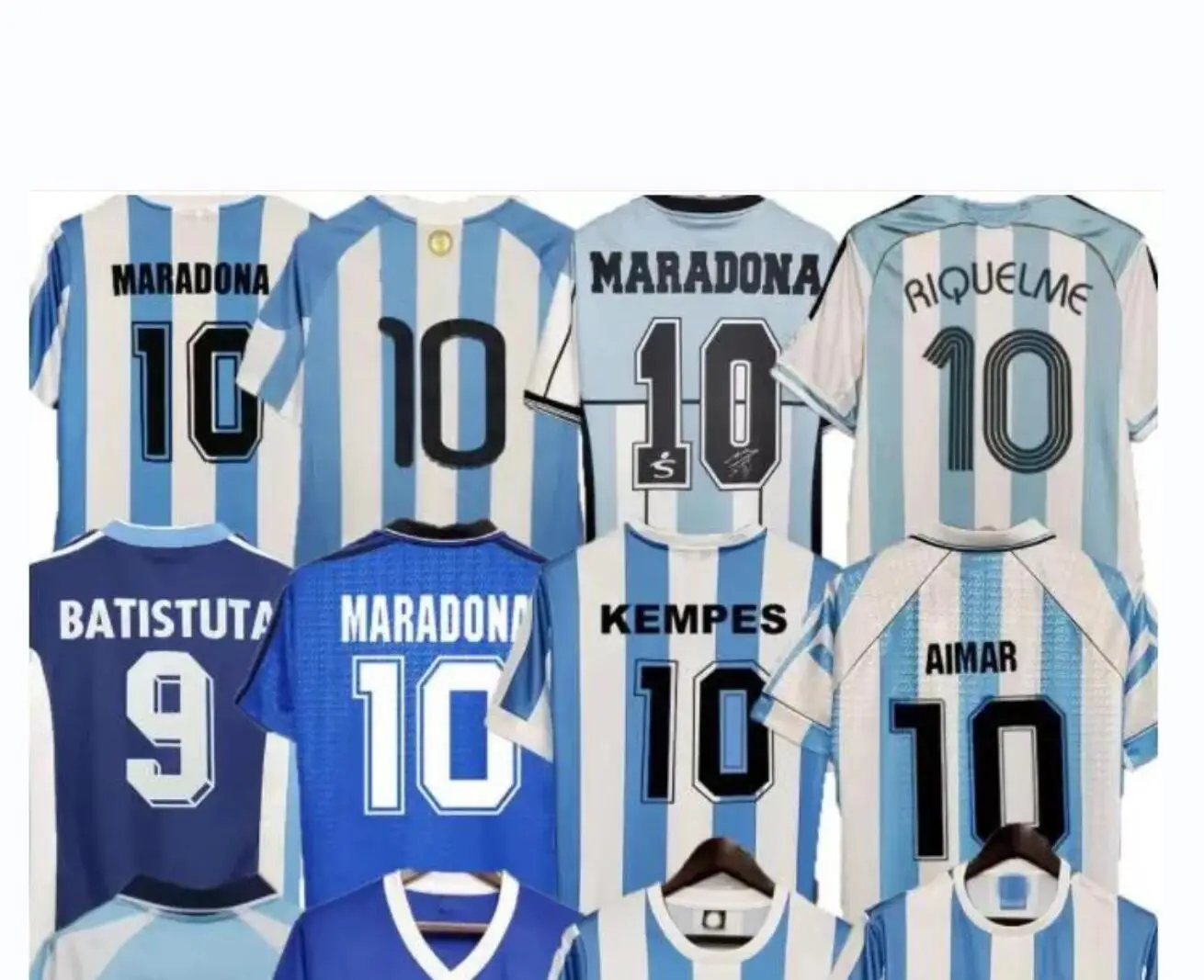 Retro 1986 Argentina Soccer jersey Maradona CANIGGIA 1978 1996 Football Shirt Batistuta 1998 RIQUELME 2006 1994 ORTEGA CRESPO