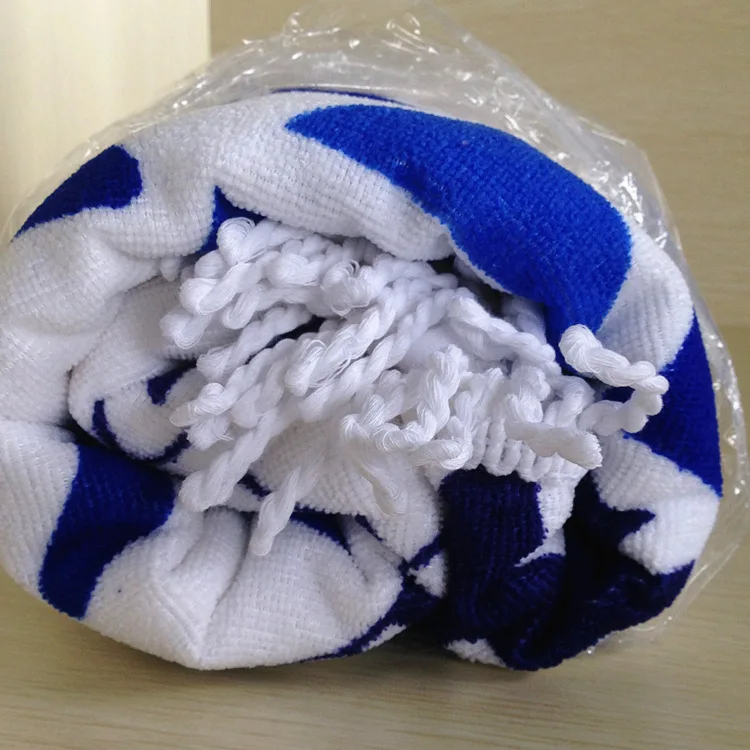 Custom logo towel beach wholesale luxury 100% cotton woven tassels high quality round beach towels