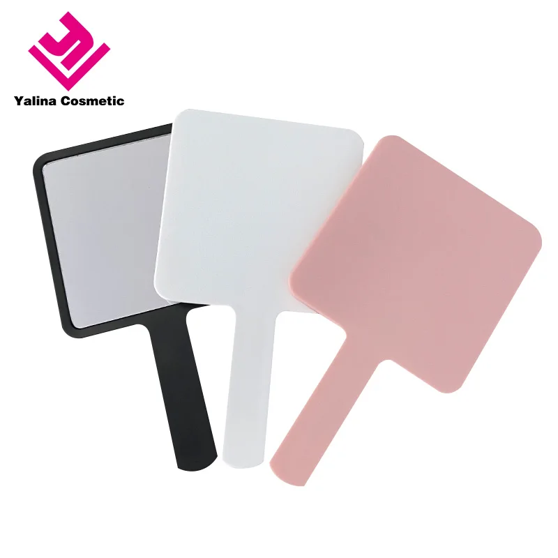 Wholesale Private Label Custom Logo Square Travel Pocket Mirror Smart Size Makeup Mirror Acrylic Cosmetic Handle Mirror