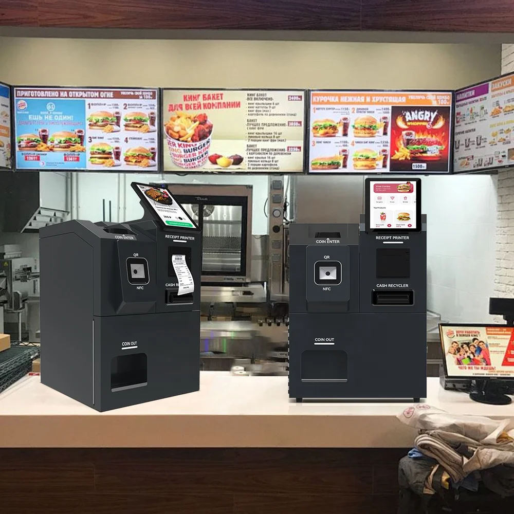 pos terminal cash acceptor self-service ordering kiosk for restaurant