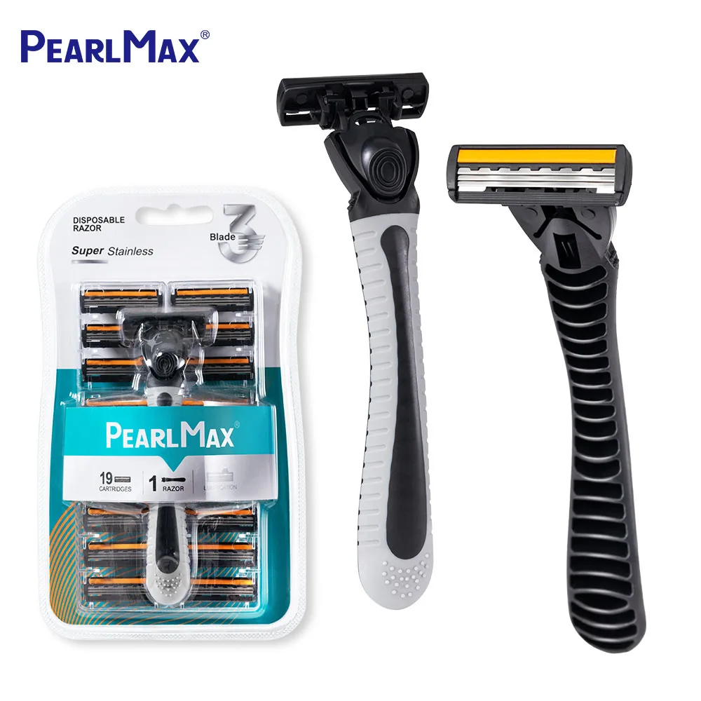 Pearlmax Custom Stainless Steel Triple Blade System safety Razor for men Face Razors Barber Product Rubber Handle Men Razor