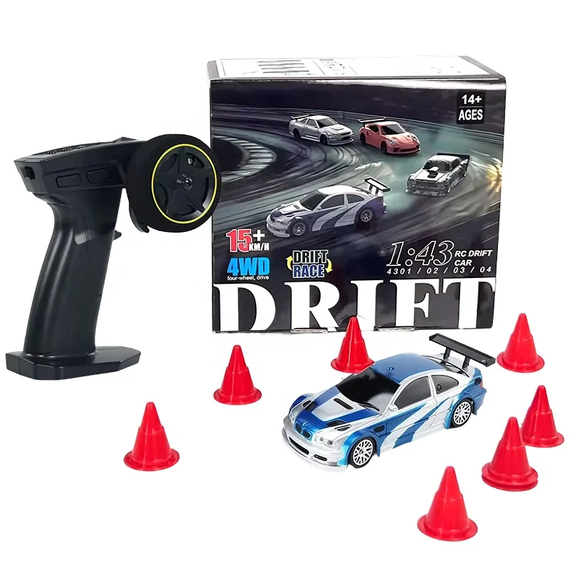Micro 1:43 Scale RC Drift Car Toy 4WD High Speed Radio Control Racer 4X4 RTR with Led Lights and Gyroscope for Kids and Adults