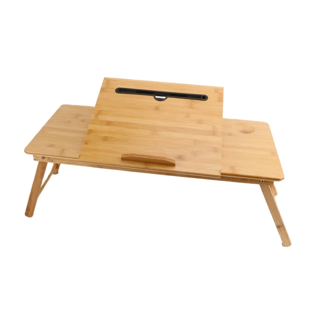 Wooden Bamboo Folding Laptop Table Bed Tray Study Learning Outdoor Camping Picnic Small Desk For Home Rest With Phone Holder