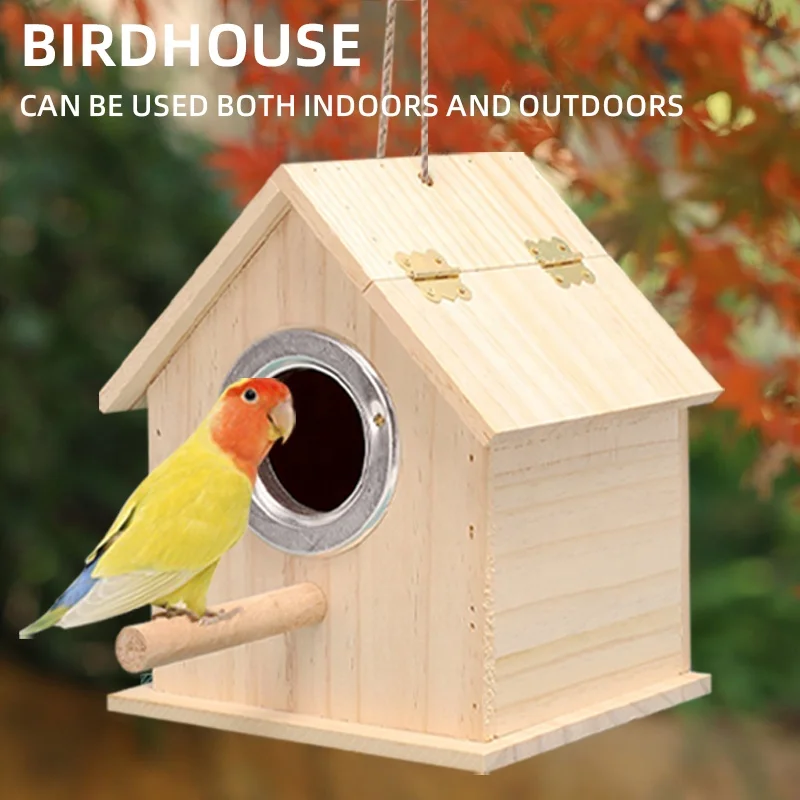 Bird House New Cedar Wood Decorative Birdhouse Pet Cage for Small Medium Large Birds Outdoor Hanging Nest