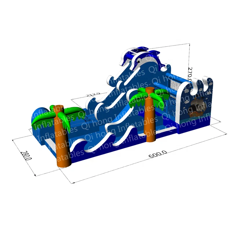Оптовая продажа, надувной Голубой дельфин из нейлоновой ткани для прыжков, надувной маленький батут с горкой для детей