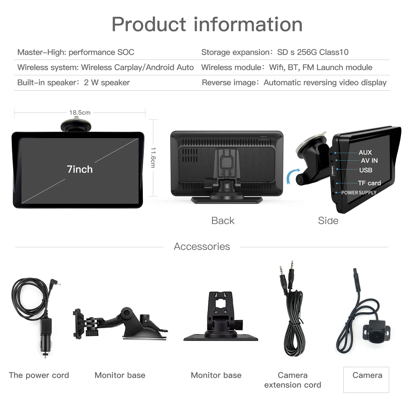 AUTOABCA 7inch Car Radio Multimedia Video Player Wireless Carplay And Wireless Android Auto Touch Screen With Remote Control