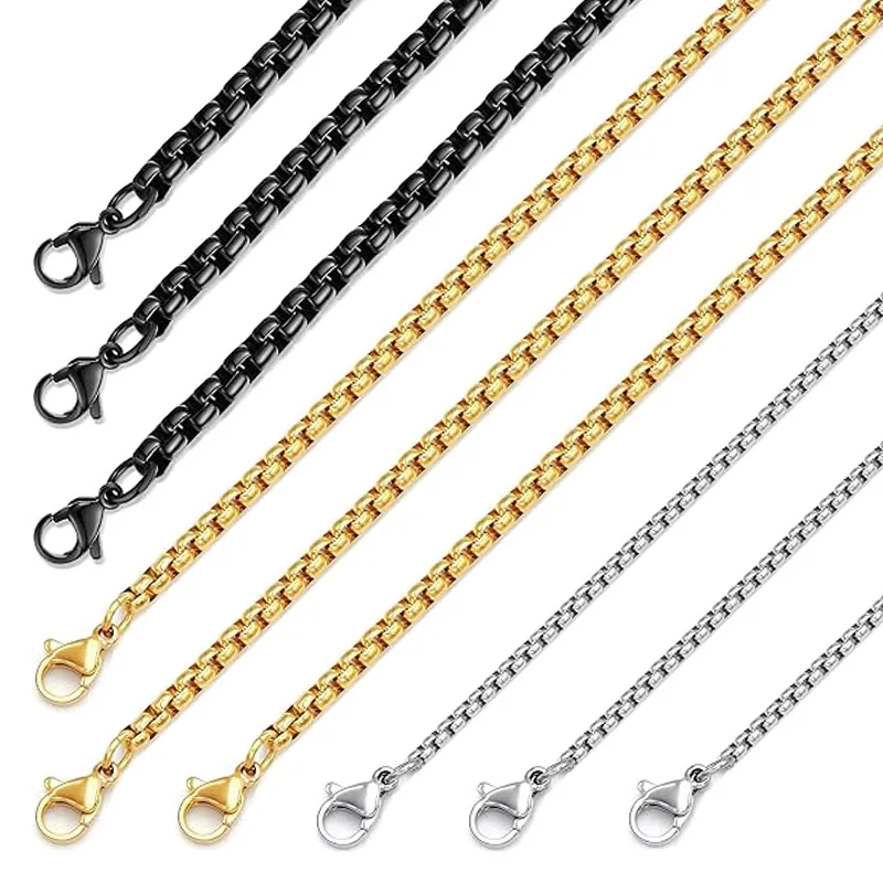 Tarnish Free Cheap Wholesale Stainless Steel 2mm 2.5mm 3mm Square Pearl Rolo Chain Necklace for Men Women DIY Jewelry