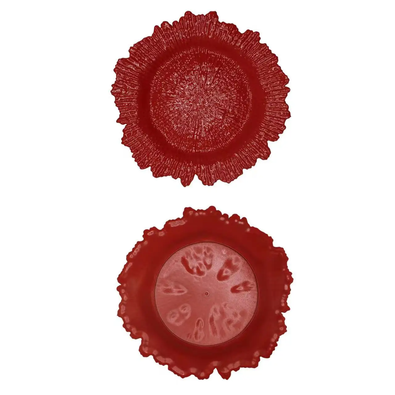 High Quality Irregular Shape Plastic Plate Red Color Dishwasher safe 13 Inches Cutlery Plastic Plate for Wedding Party