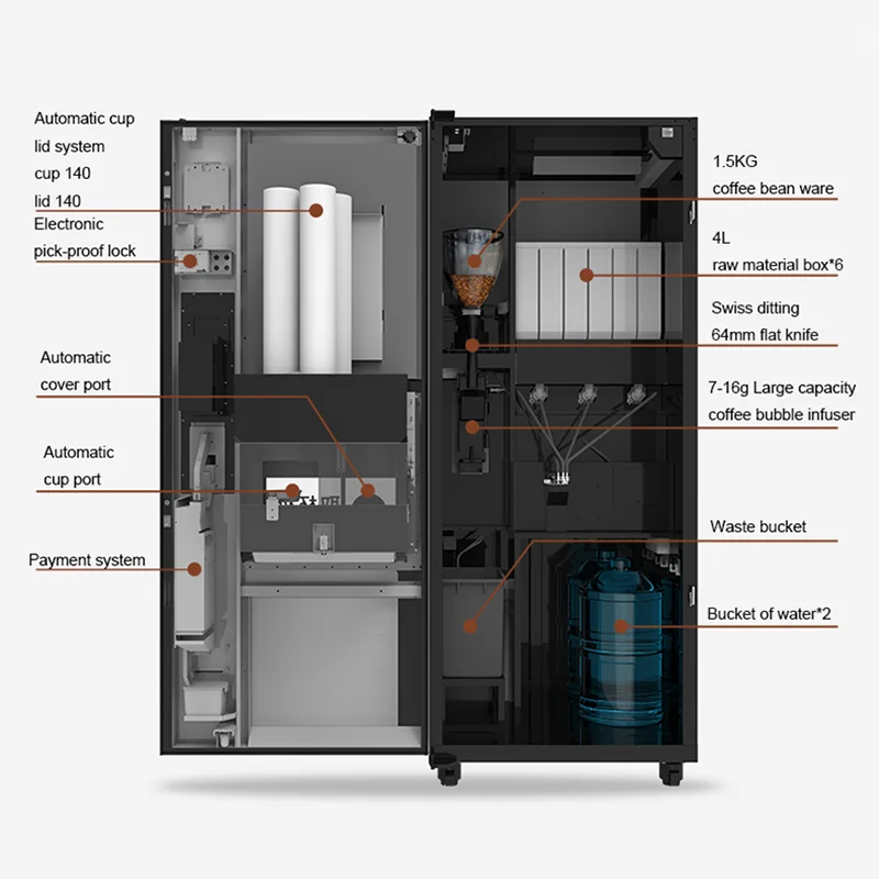 LPMIE Popular Ground Coffee and Snacks Vending Machine Drink for Coffe Bean  Combo Vending Machine for Hotel Airport Company