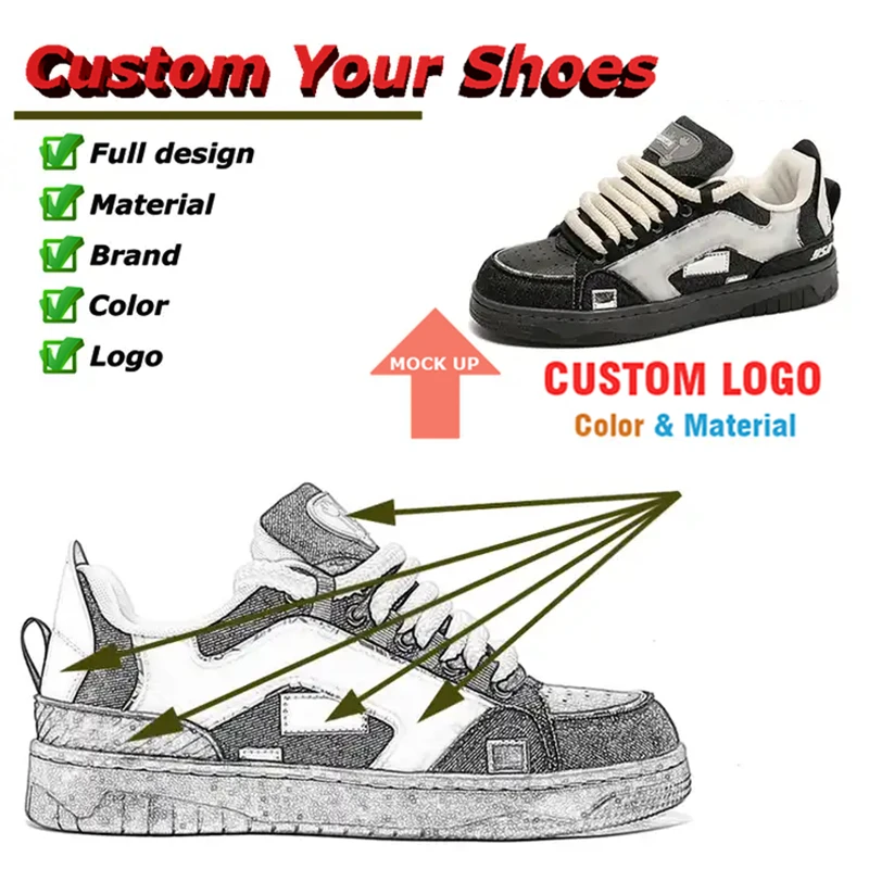 OEM Shoes Men Custom LOGO Denim PU Upper Skateboard Shoes zapatillas para caminar a la moda Design Luxury Shoes Sneakers for Men