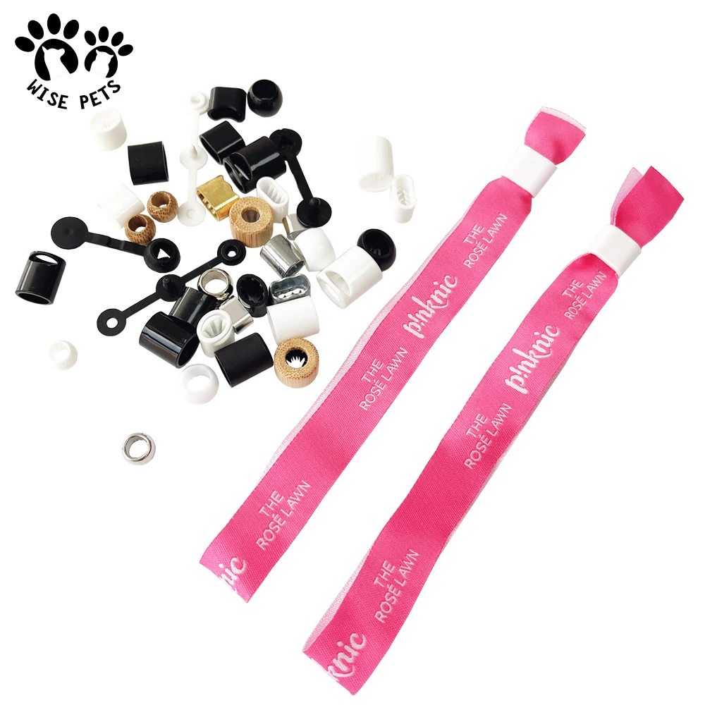 custom plastic lock gold woven fabric event wristband pulsera de vacaciones festival ticket wrist band neon pink fabric bracelet