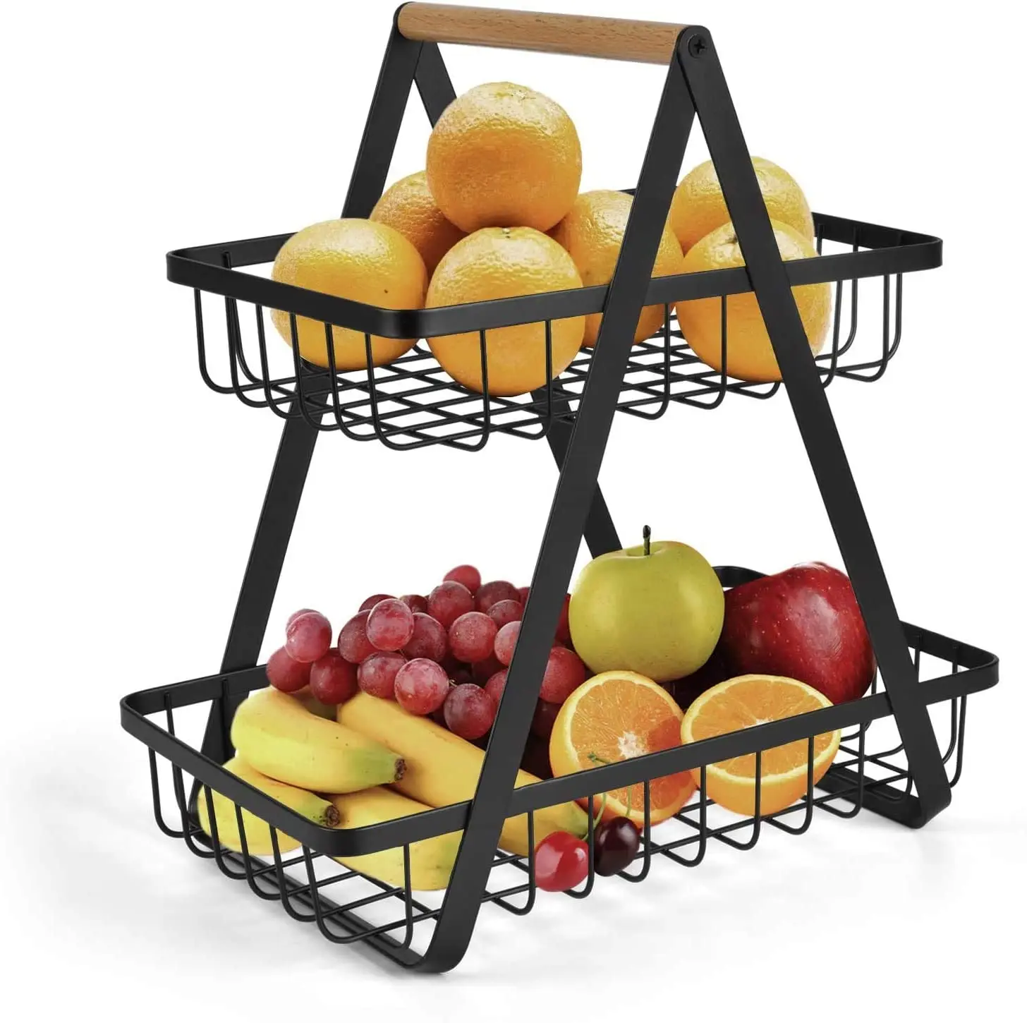 Customizes Wire Market Basket Stand  Packism 2 Tier Fruit Basket Stand with Lockable Wheels Fruit Vegetable Potatoes Flo