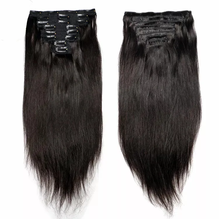 Hot selling 100% clip in human hair extensions 7pcs, 8pcs or 10pcs full head straight virgin Brazilian human hair