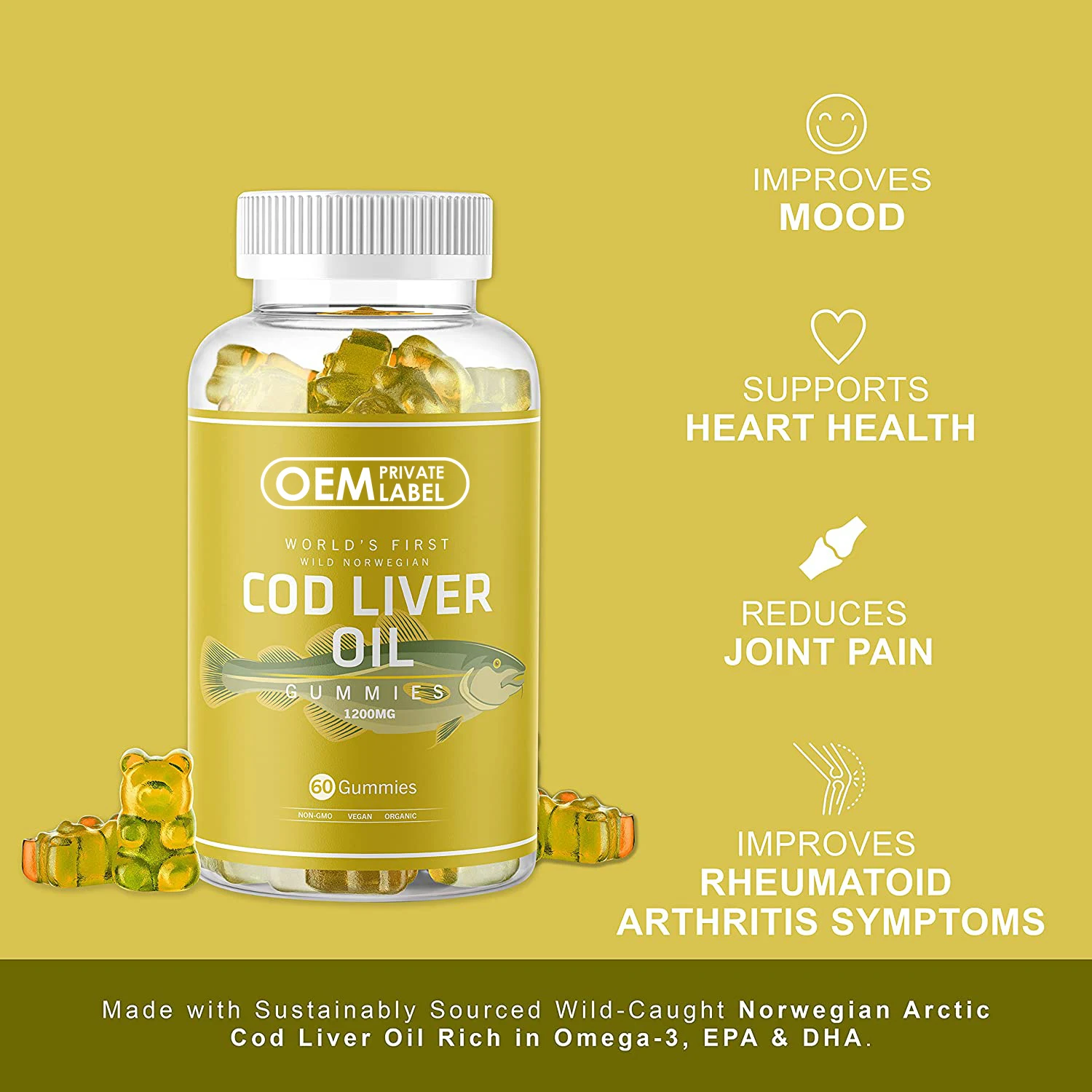 Private label Cod Liver Oil Gummies Fish Oil Gummies Omega-3, EPA, DHA