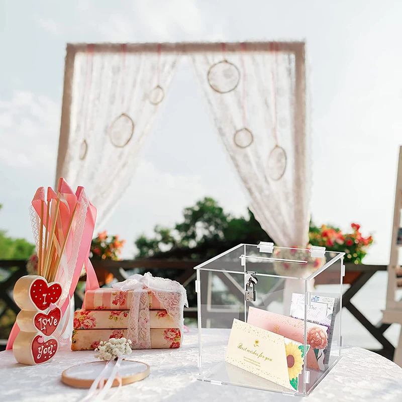 Hot sale clear Acrylic voting Box with Lock and key  for Voting Charity Wedding storage Cards  Money Suggestion