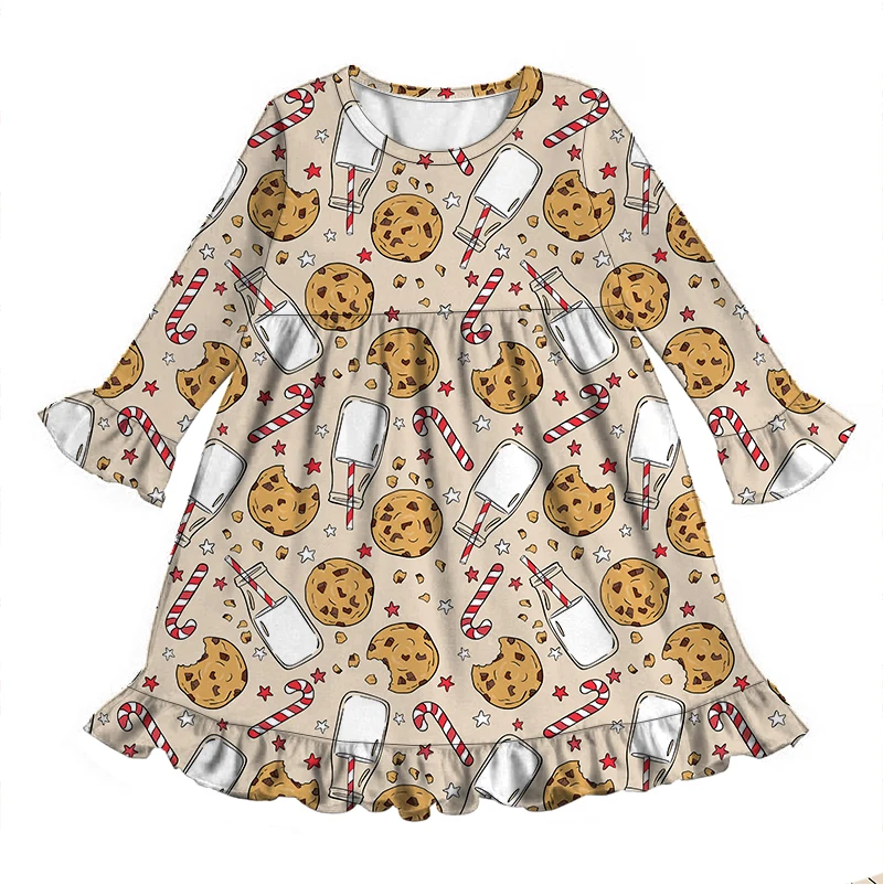 Hot Selling Winter Fall Infant Long Sleeve Toddler Girl Pearl Dresses With Ruffle Custom Print Kids Twirl Dress