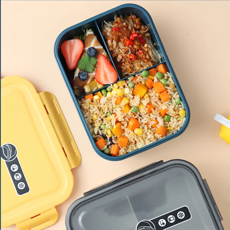 Custom logo Microwave Dishwasher Safe BPA Free Meal Pre Food Container 3 Compartments Bento Plastic Lunch Box