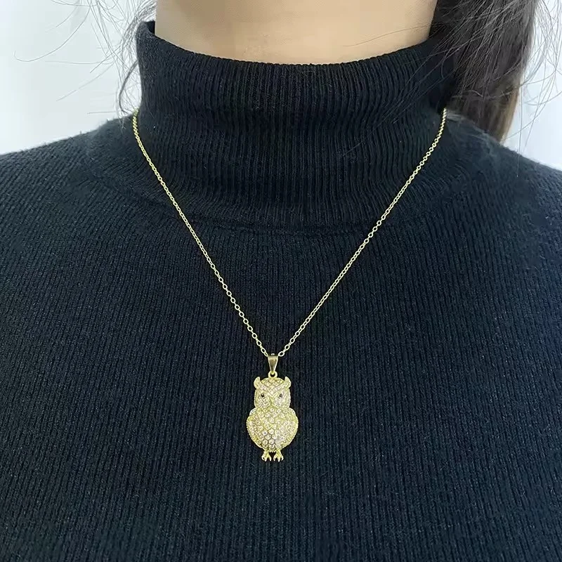 Fashion accessories 925 silver 18k real gold plated zircon Owl pendant girls necklace