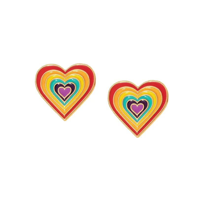 High Quality Design Gold Plated Cute Epoxy Multicolor Earrings Heart Shaped Stud Earrings Enamel Heart Earring