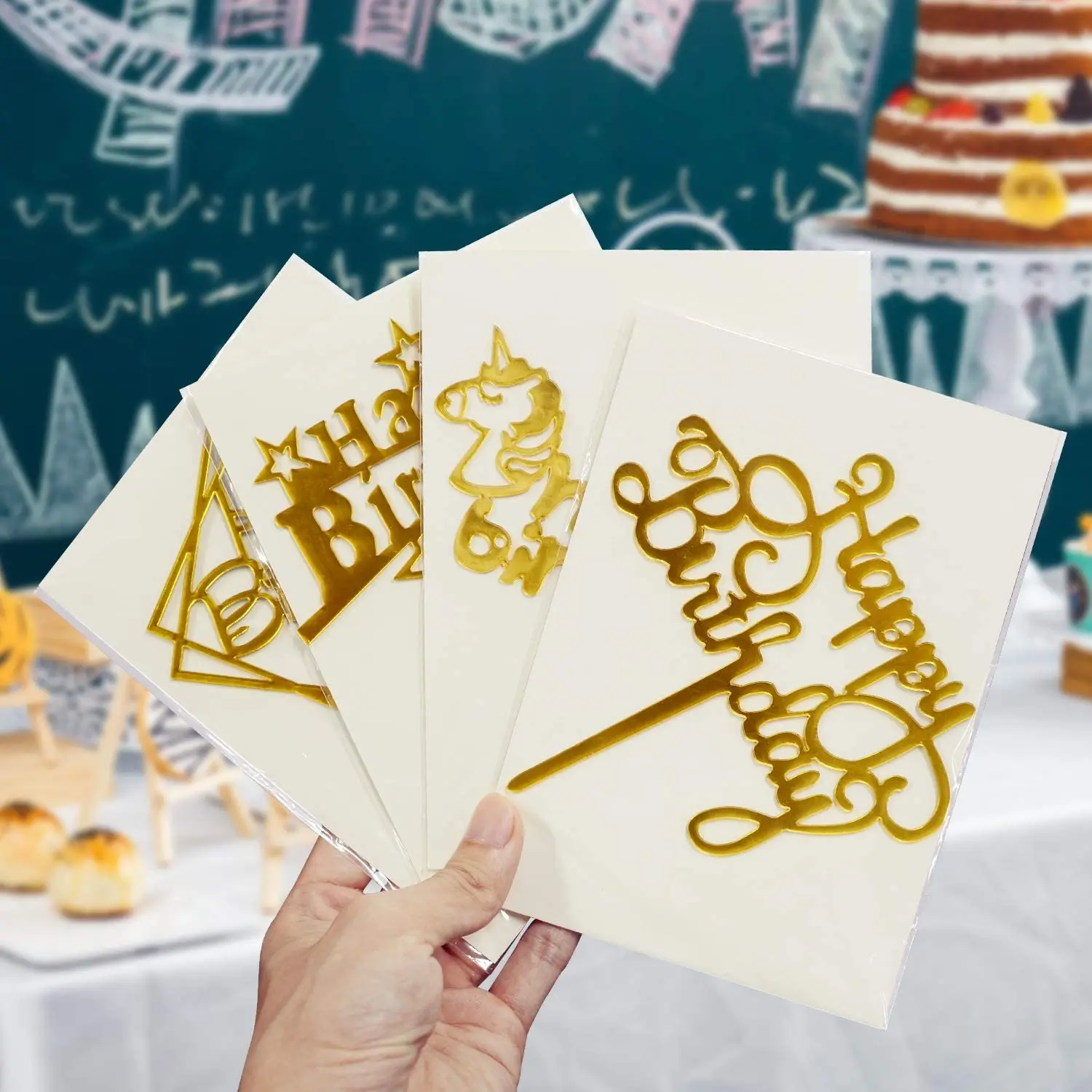 Acrylic Glitter Gold Cake Topper Toppers Happy Birthday Decoration Party Supplies Various Cupcake Decor