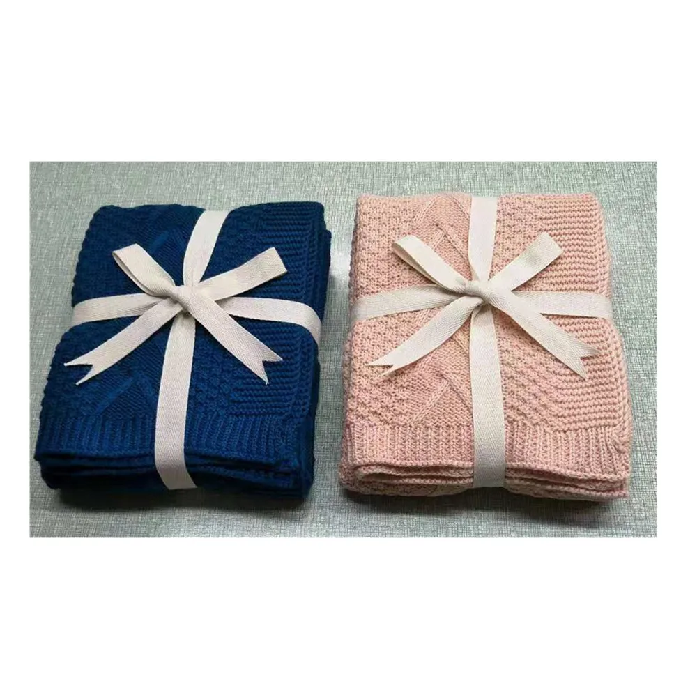 GOTS certificate zero defect 100% organic cotton cable knitted wrap baby throw blanket