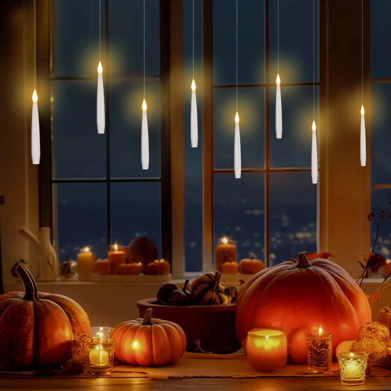 TSINYE halloween led decoration 10/20pcs candles floating hanging candle lights with wand remote fly pendant