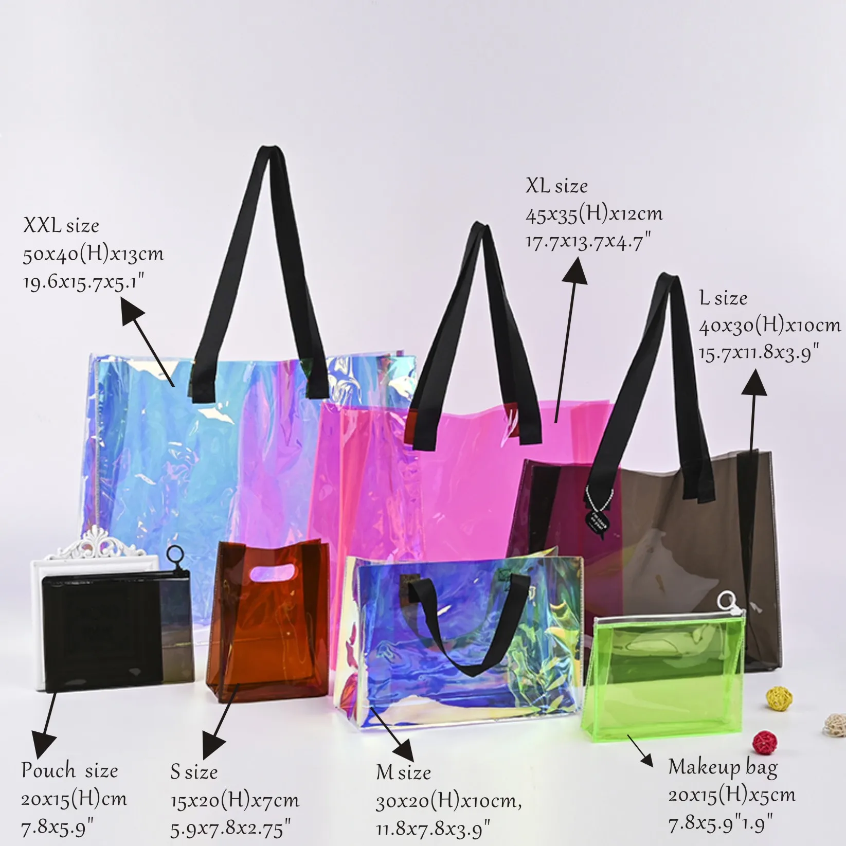 Custom Logo Transparent PVC Tote Bag with Zipper Waterproof Portable Shopping Bag in Lady Rock or Japan Style