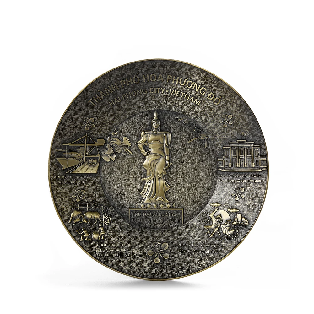 Custom Design 3 D Commemorative Antique Bronze Souvenir Metal Plaques With Wood Or Metal Stand Memorial Award Plaques Or Plate