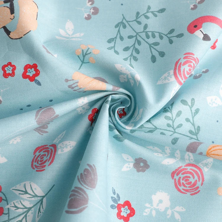 Animal flower print twill navy blue organic cotton material fabric textile for shirts