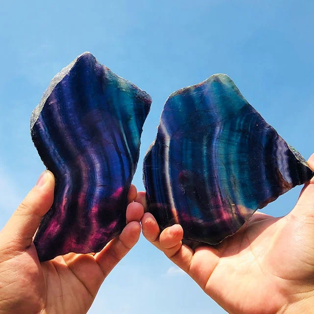 Wholesale high quality natural quartz stone polishing rainbow fluorite crystal slab