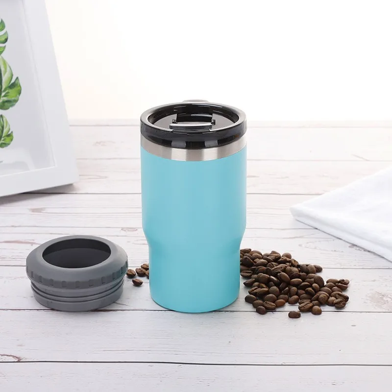 14oz stainless steel beer mug can cooler for summer cola wine keep cool with opener steel vacuum insulated 2 lids can cooler