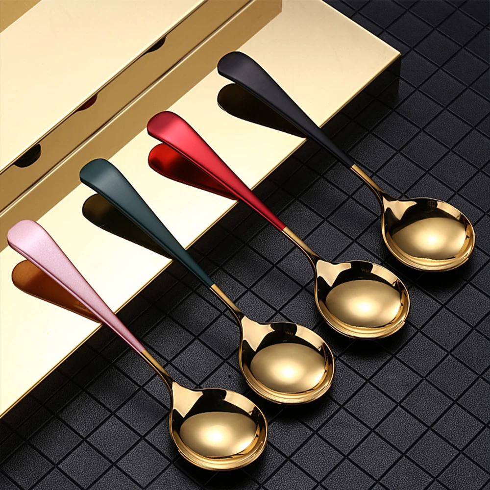 Hot Selling Colorful Handle Round Spoon Stainless Steel Round Head Soup Spoon Modern 304 Stainless Steel Spoons for Soup
