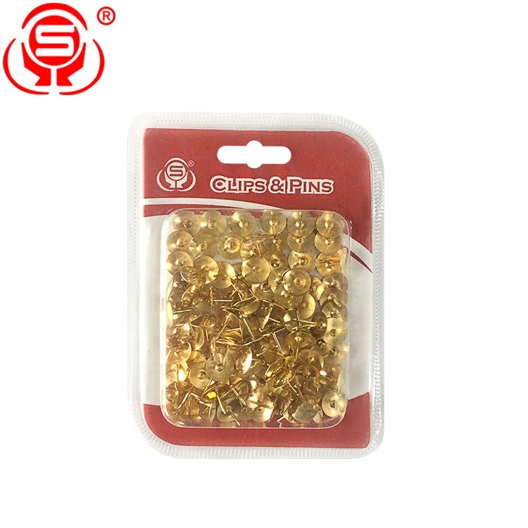 
Blister Card Packaging Gold Thumb Tacks Round Flat Head Push Pins Steel Thumb Tacks for Office 