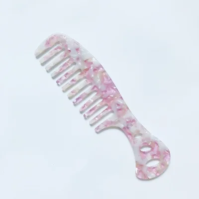 Light Color Carved Circle Hanging Floral Pattern Hair Comb Marble Stone Print Anti Static Resin Acid Curls Combs