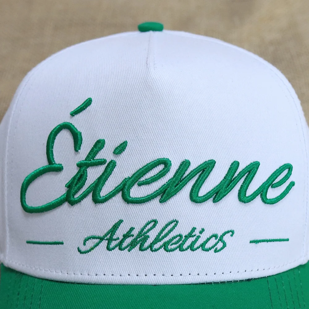 two tone adjustable custom logo snap back hat 5 panel cotton structured sports cap with green brim